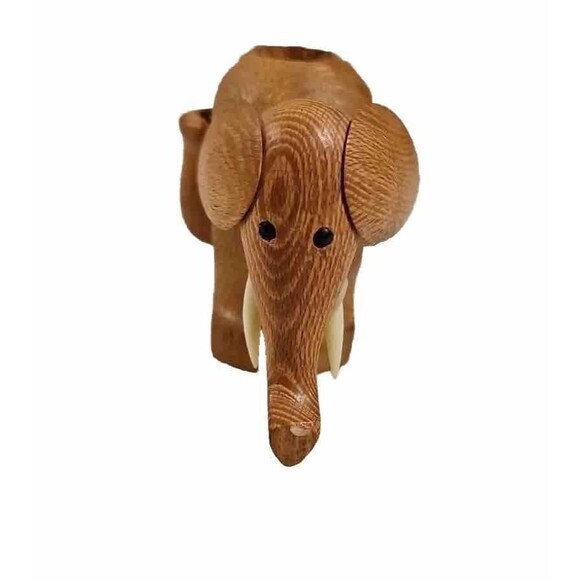 Elephant Toothpick Holders Wood Set of 2 Jungle Safari Animal MCM Boho VTG - Picture 2 of 11